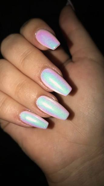 White Iridescent Nails Women