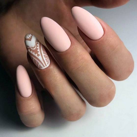 White Lace Design On Almond Nails Women