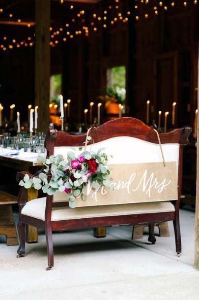 White Leather Couch Wedding Head Table Decor