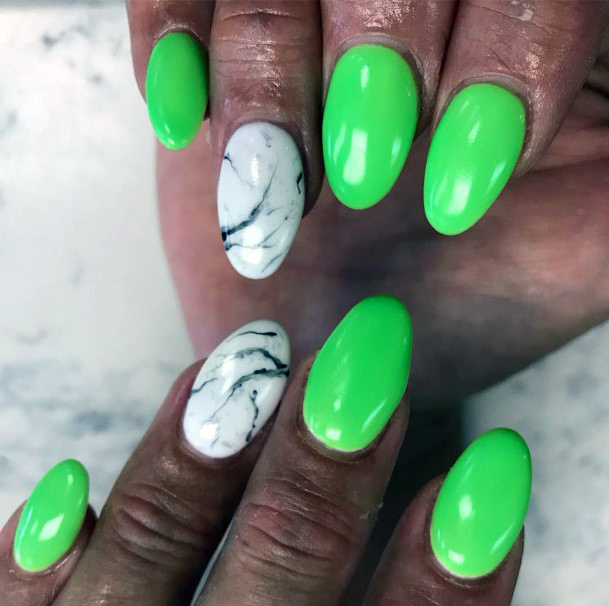 White Marble Accent Neon Green Nails