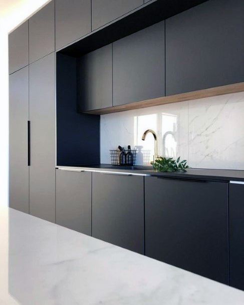 White Marble Dark Cabinets Modern Kitchen Ideas