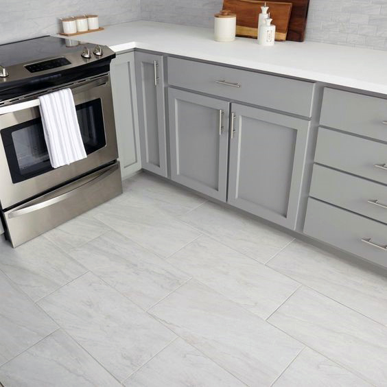 White Marble Tile Kitchen Flooring Ideas