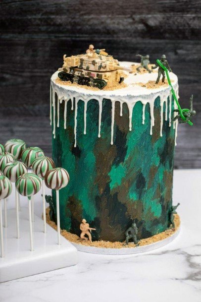 White Melting Icing Camo Wedding Cake