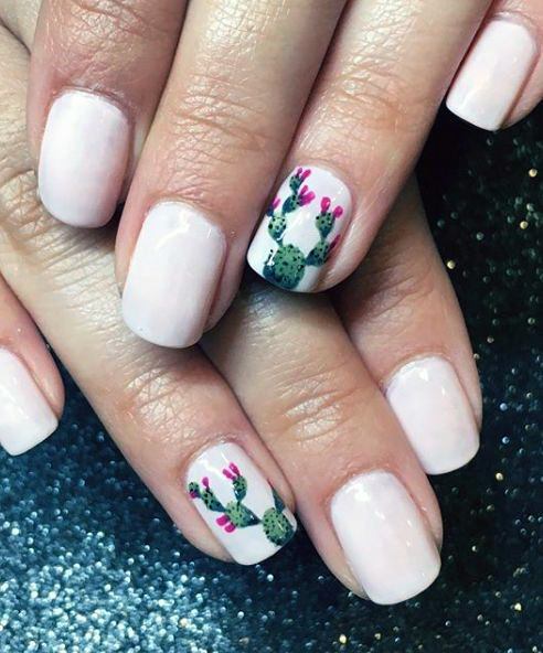 White Nails Cactus Accent Women