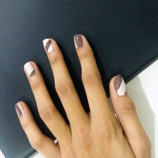 White Nails With Brown Ribbon Patches Women