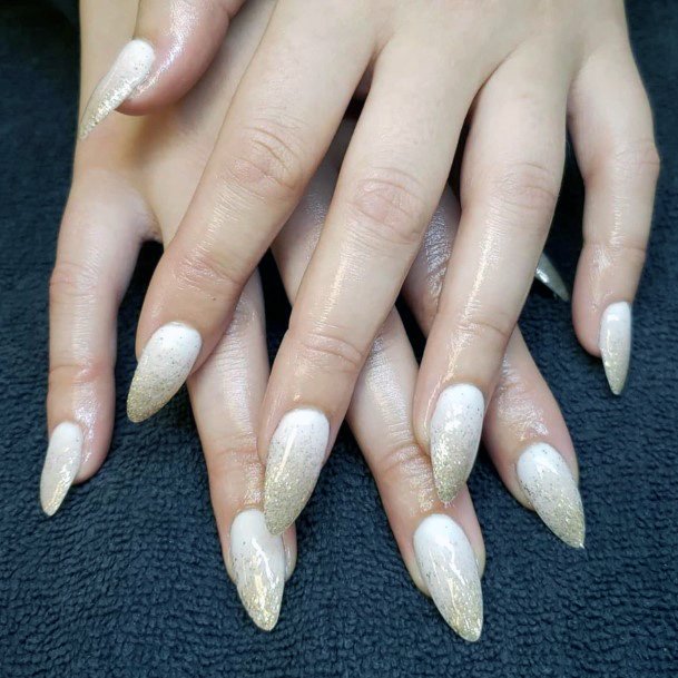 White Nails With Golden Dust