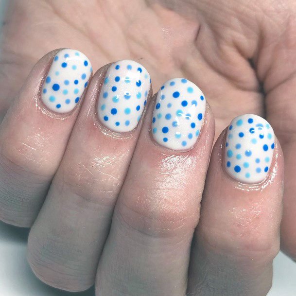 White Nails With Pretty Blue Dots For Women