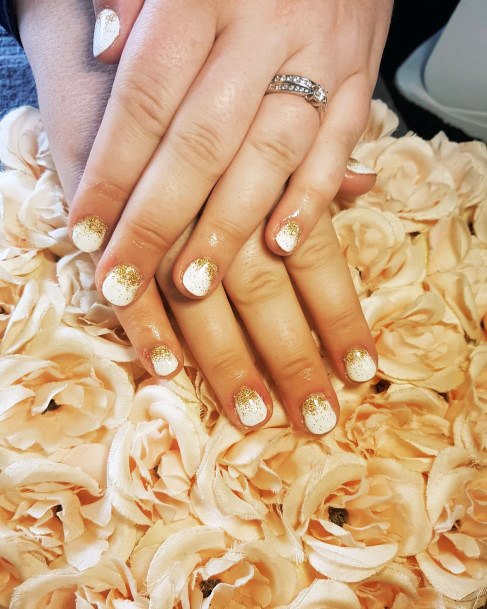 White Nails With Smattering Gold