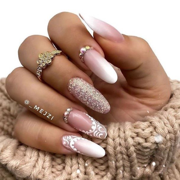 White Ombre Nail For Ladies