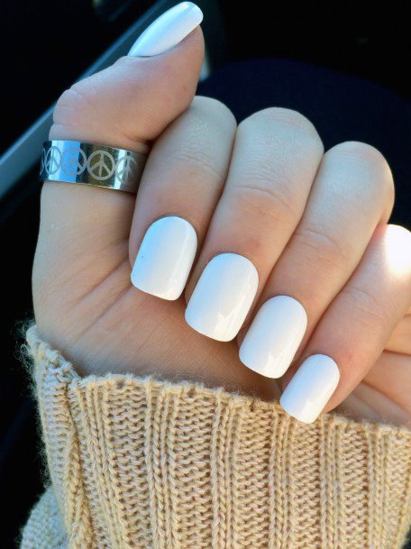 White Polished Short Square Nails Women