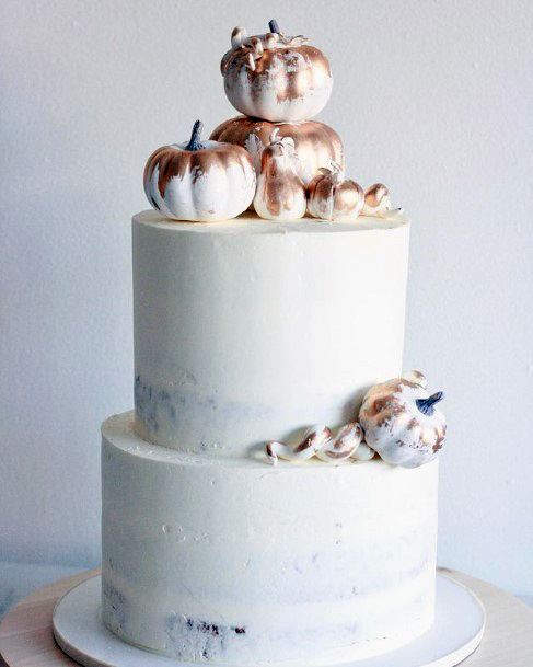 White Pumpkin Laden Fall Wedding Cakes Women