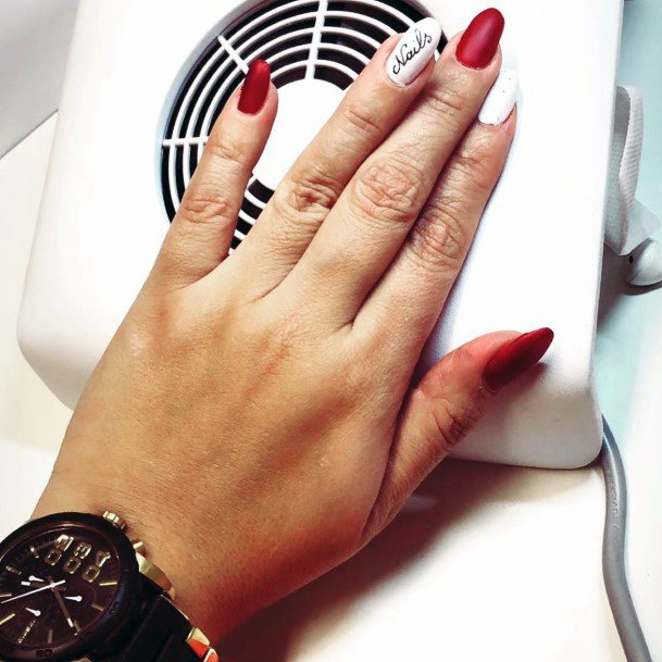 White Red Matte Nails Love Font For Women