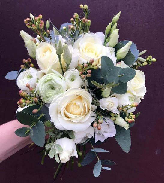 White Rose And Leafy Wedding Bouquet