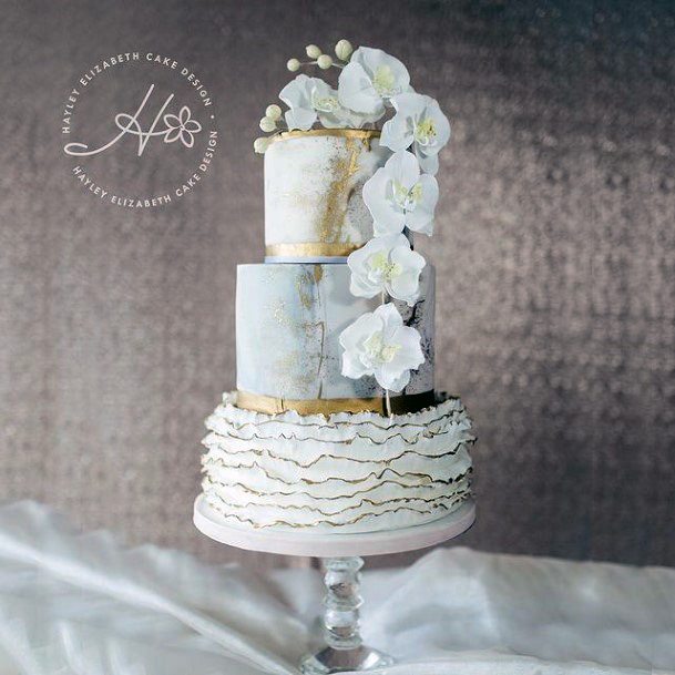 White Rose Creeper Gold Wedding Cake