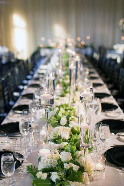 White Roses And Black Plates Wedding Decor