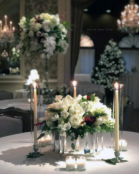 White Roses And Candles Christmas Wedding Flowers