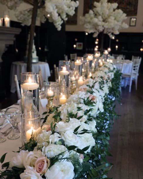 White Roses And Candles Wedding Head Table Decor