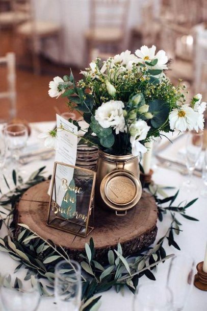 White Roses And Greenery Rustic Wedding Centerpiece Ideas