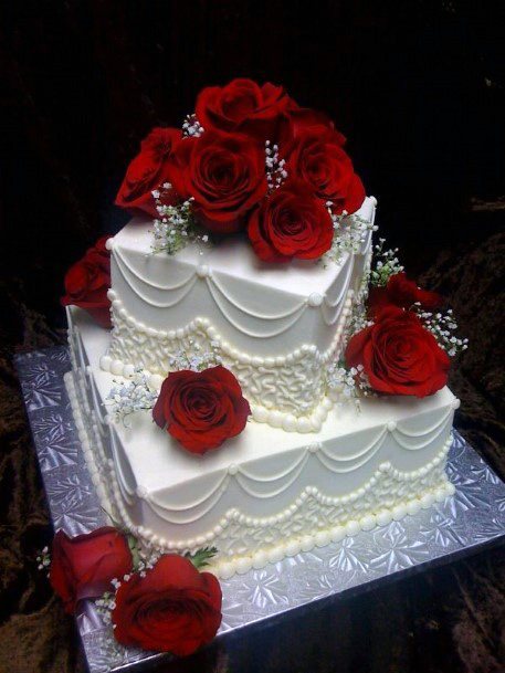 White Square Shaped Red Velvet Wedding Cake