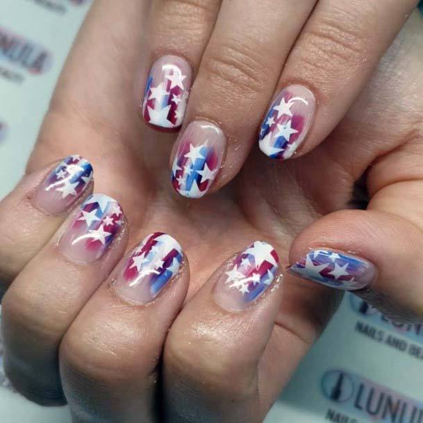 White Stars Splattered 4th Of July Nails