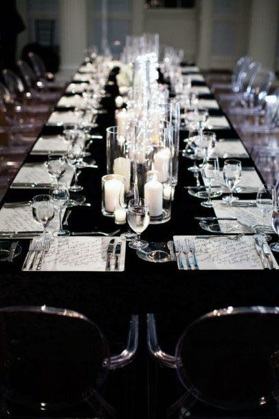 White Table Mats And Black Furnitures Wedding Decor