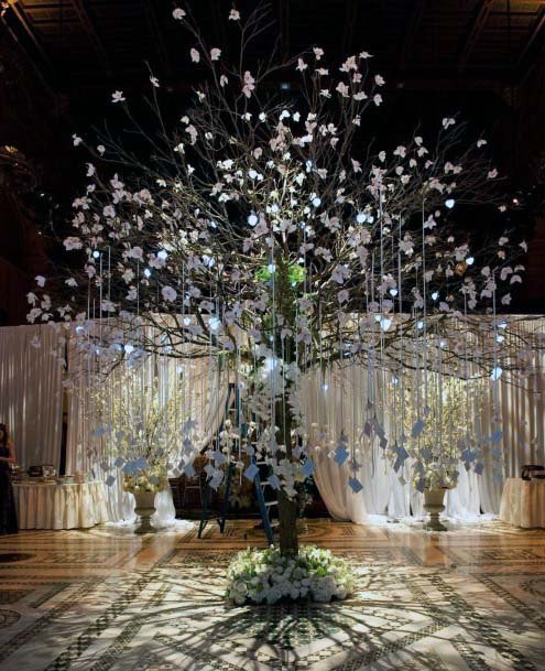 White Themed Wedding Tree Decor