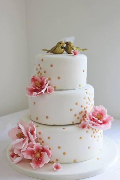 White Three Tier Wedding Cake With Gold Polka Dots Cake Rise