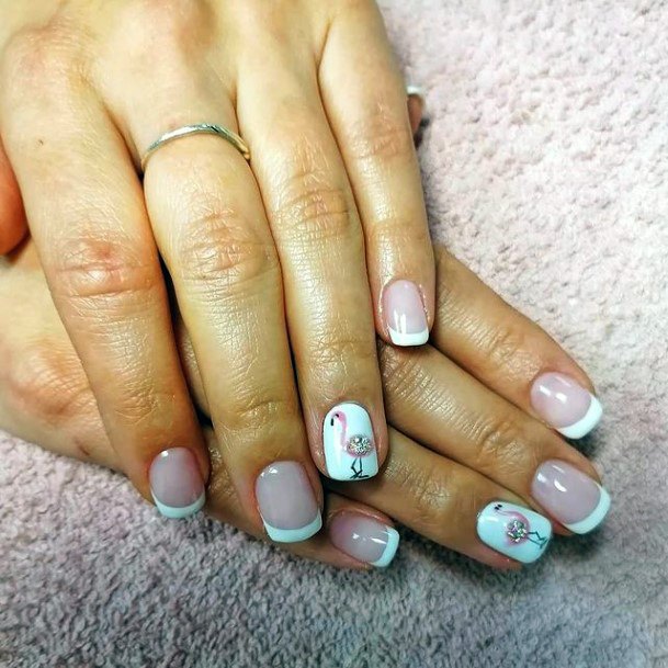 White Tipped Flamingo Nails Women