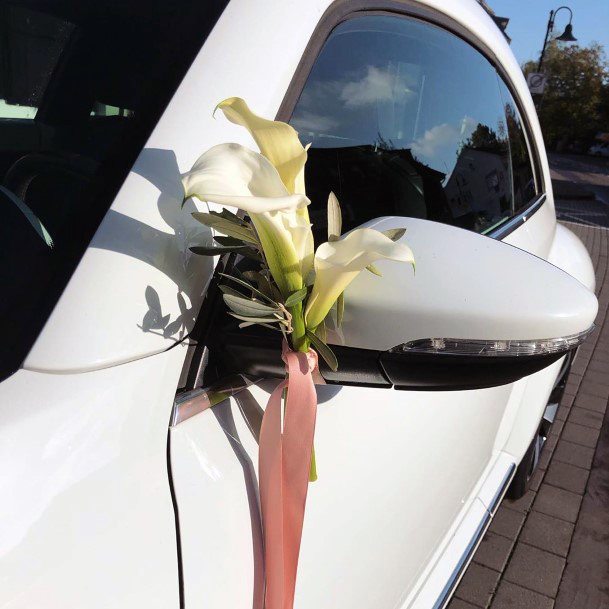 White Tulips On Wedding Car Decor