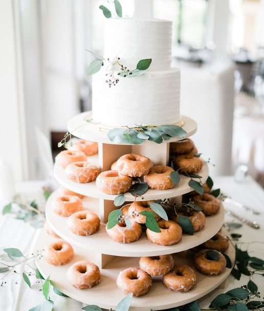 White Wedding Cake With Donuts