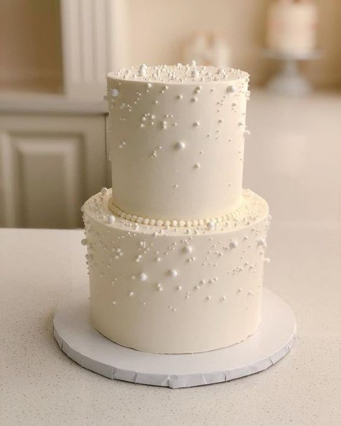 White Wedding Cake With Pearls