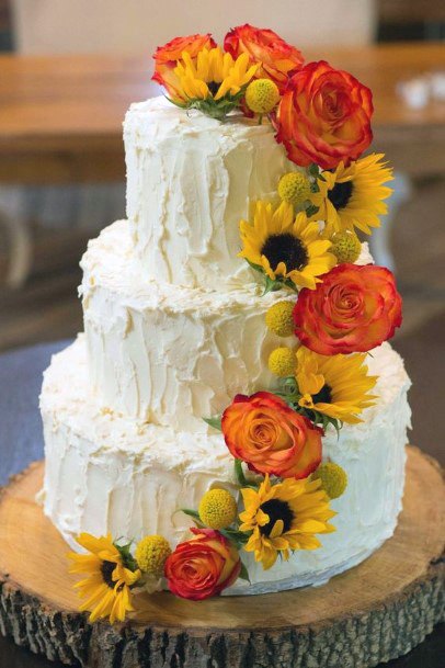 White Wedding Cakes For Women Sunflower Creepers Art