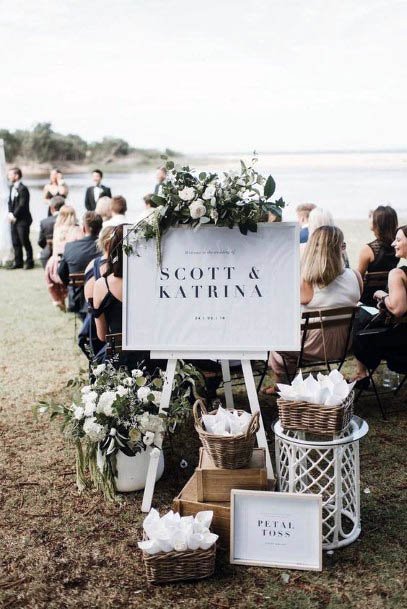 White Wedding Flowers Name Board