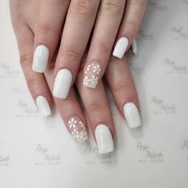 White With Flowers Nails Feminine Ideas