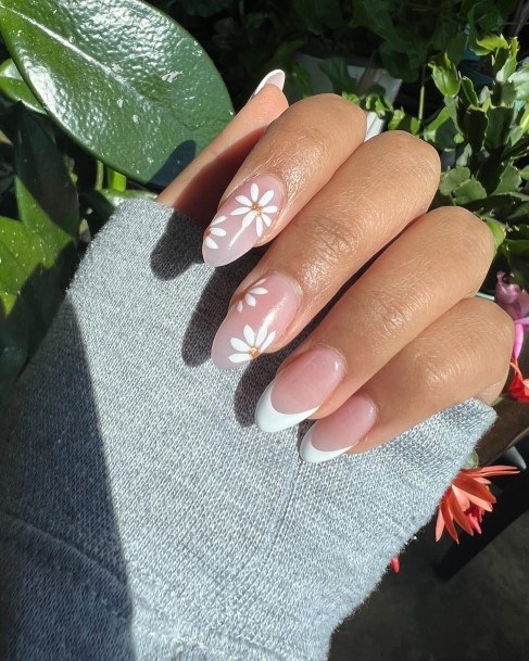 White With Flowers Nails For Girls