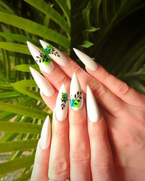 White With Flowers Womens Nail Designs