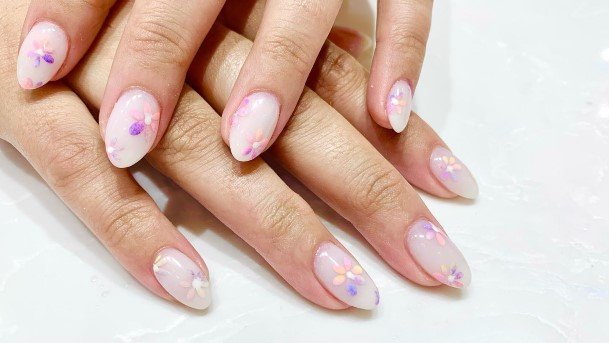 White With Flowers Womens Nail Ideas