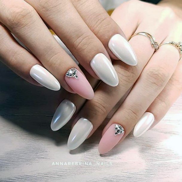 White With Rhinestones Female Nail Designs