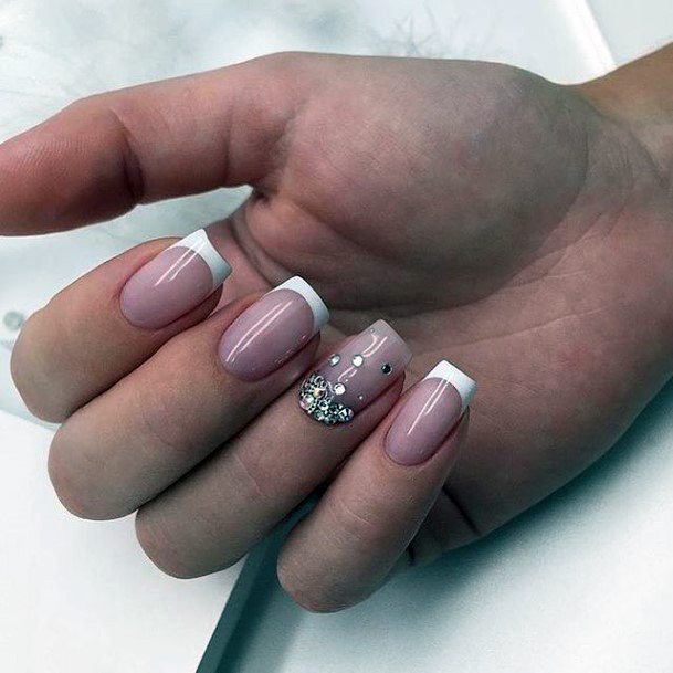 White With Rhinestones Girls Nail Ideas