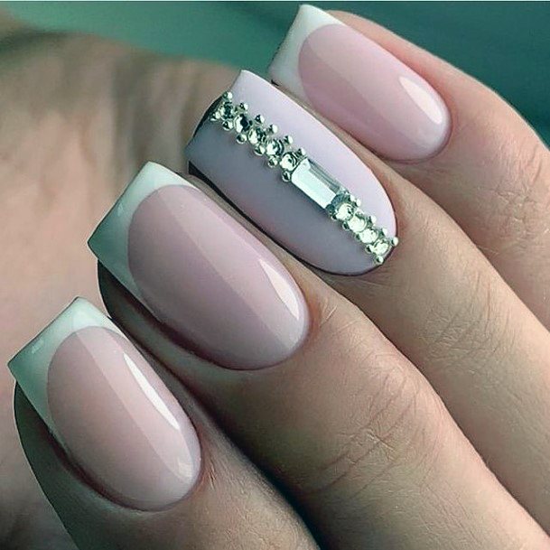 White With Rhinestones Nails Feminine Ideas