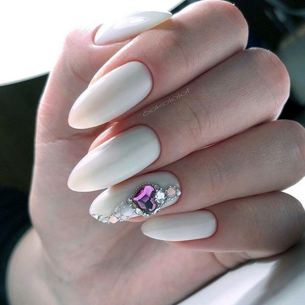 Top 100 Best White Nails With Rhinestones For Women - Fingernail Ideas