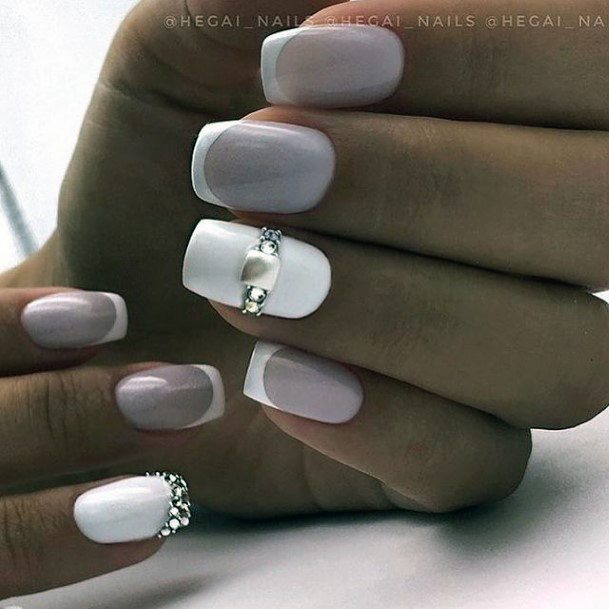 White With Rhinestones Womens Nail Designs