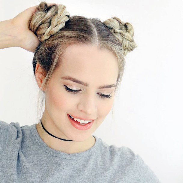 White Woman With Dirty Blonde Hair In Top Knot Hairstyle