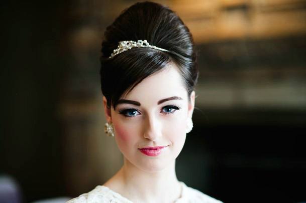 White Women With Black Beehive Hairstyles With Bangs And Tiara