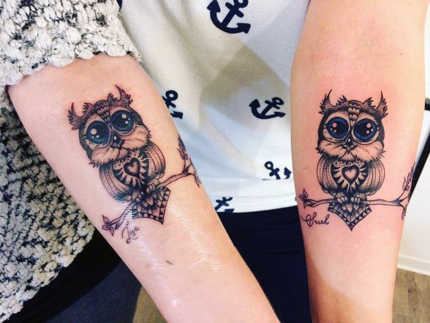 Wide Eyed Owl Sister Tattoo