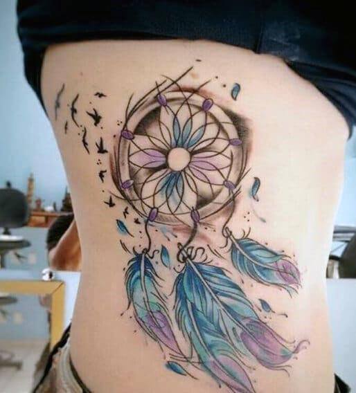 Windy Blowing Dream Catcher Tattoo Womens Torso