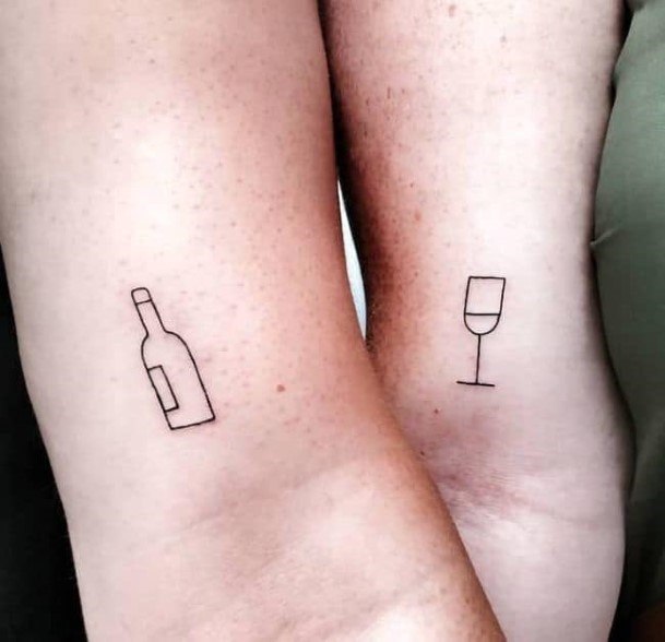 Wine And Drinks Happy Couple Tattoo Hands