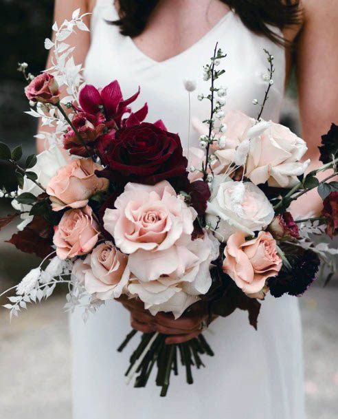 Wine Red And Light Rose Wedding Bouquet