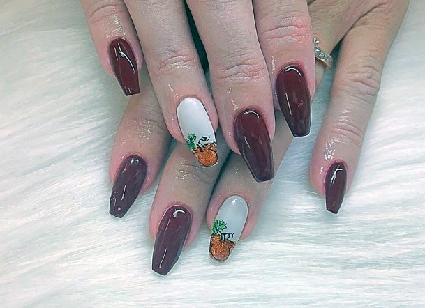 Wine Red Pumpkin Nails For Women