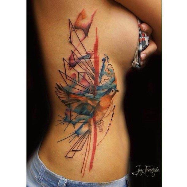 Winged Bird Water Color Tattoo Womens Torso